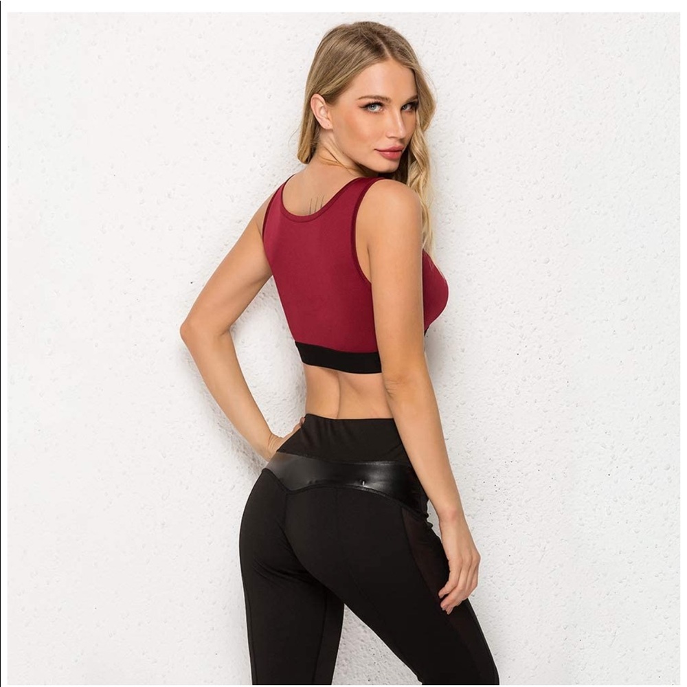 Red Mesh See Through Full Coverage Sports Bra Vcut - Picture 9 of 12